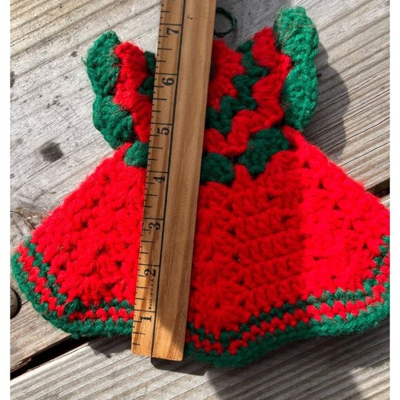 Vintage Handmade Crochet Christmas Dress Decor/Hot Pad/dish soap dress Red & Gre - Picture 8 of 10